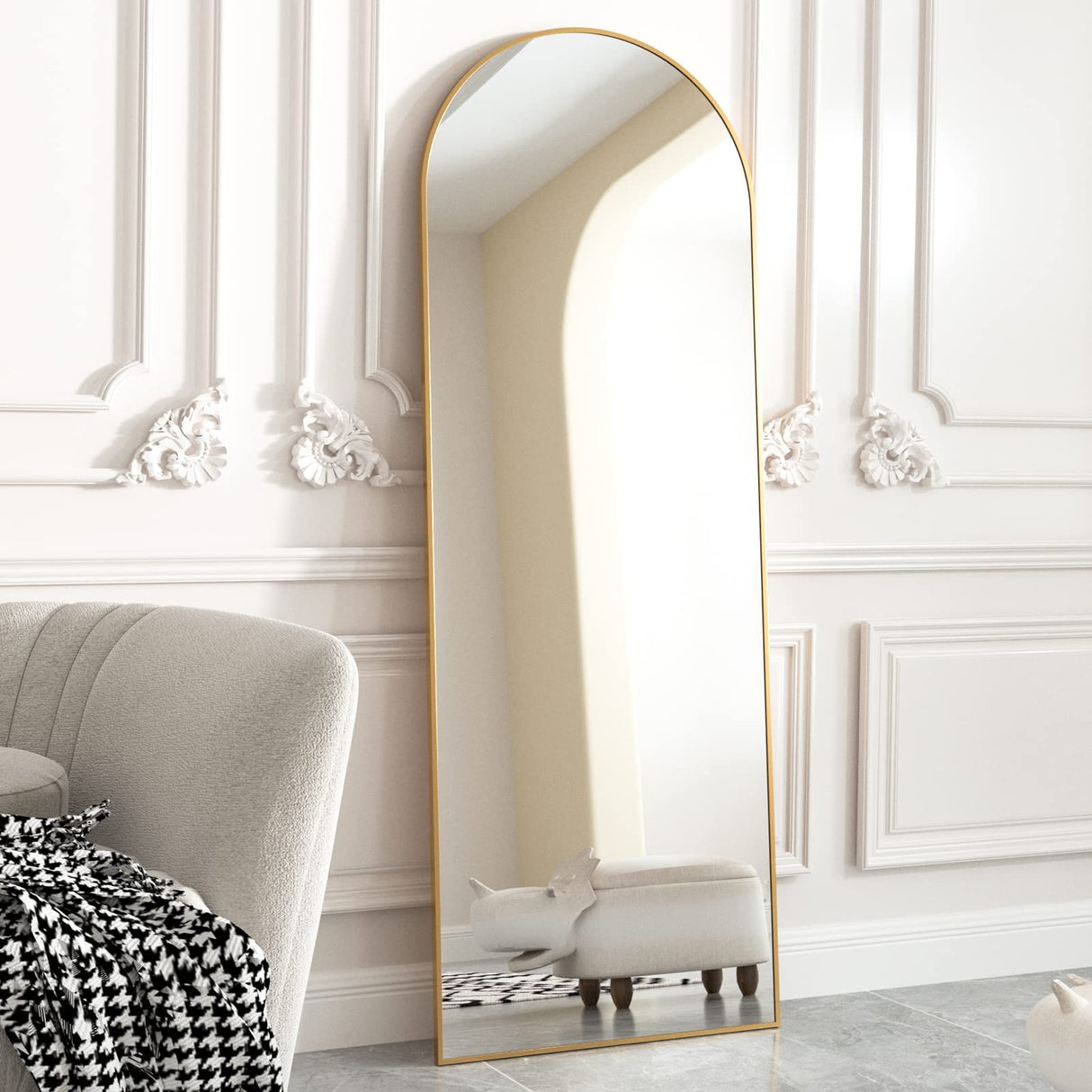 64"x21" Arched Full Length Mirror Free Standing Leaning Mirror Hanging Mounted Mirror Aluminum Frame
