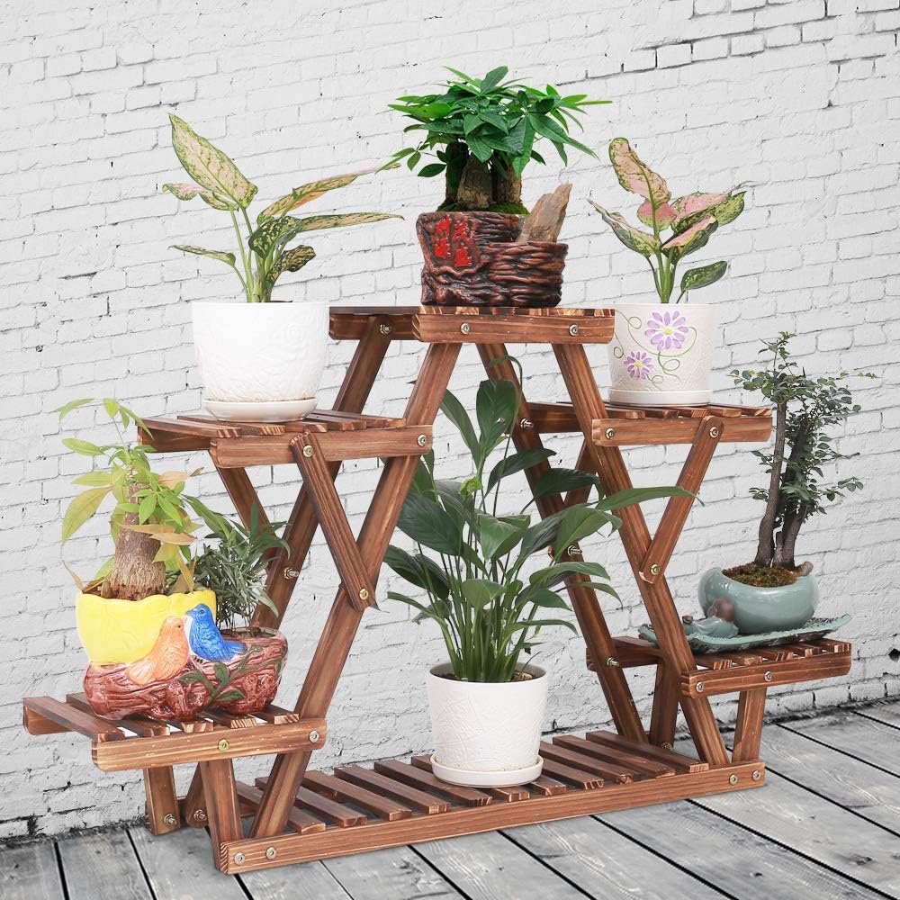 6-Tier Wooden Triangle Plant Stand – Space Saving Corner Shelf