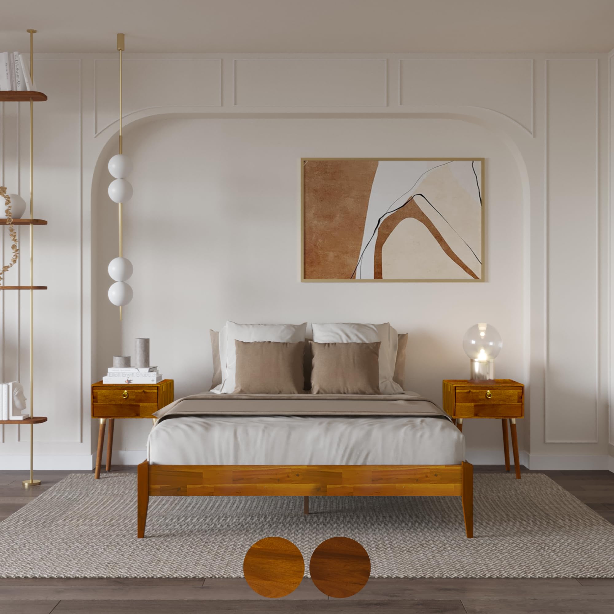 Dinkee Queen Bed Frame Wood 15 Inch - Solid Wood Platform Bed Frame