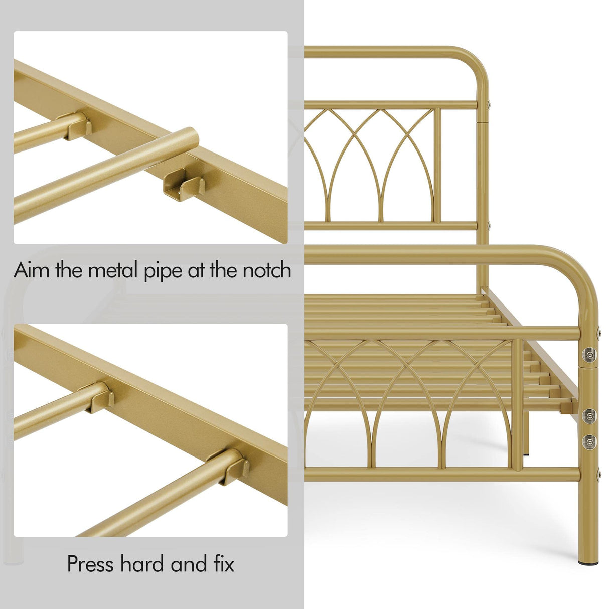 Twin Bed Frame Metal Platform Bed with Petal Accented Headboard/Footboard/14.4 Inch