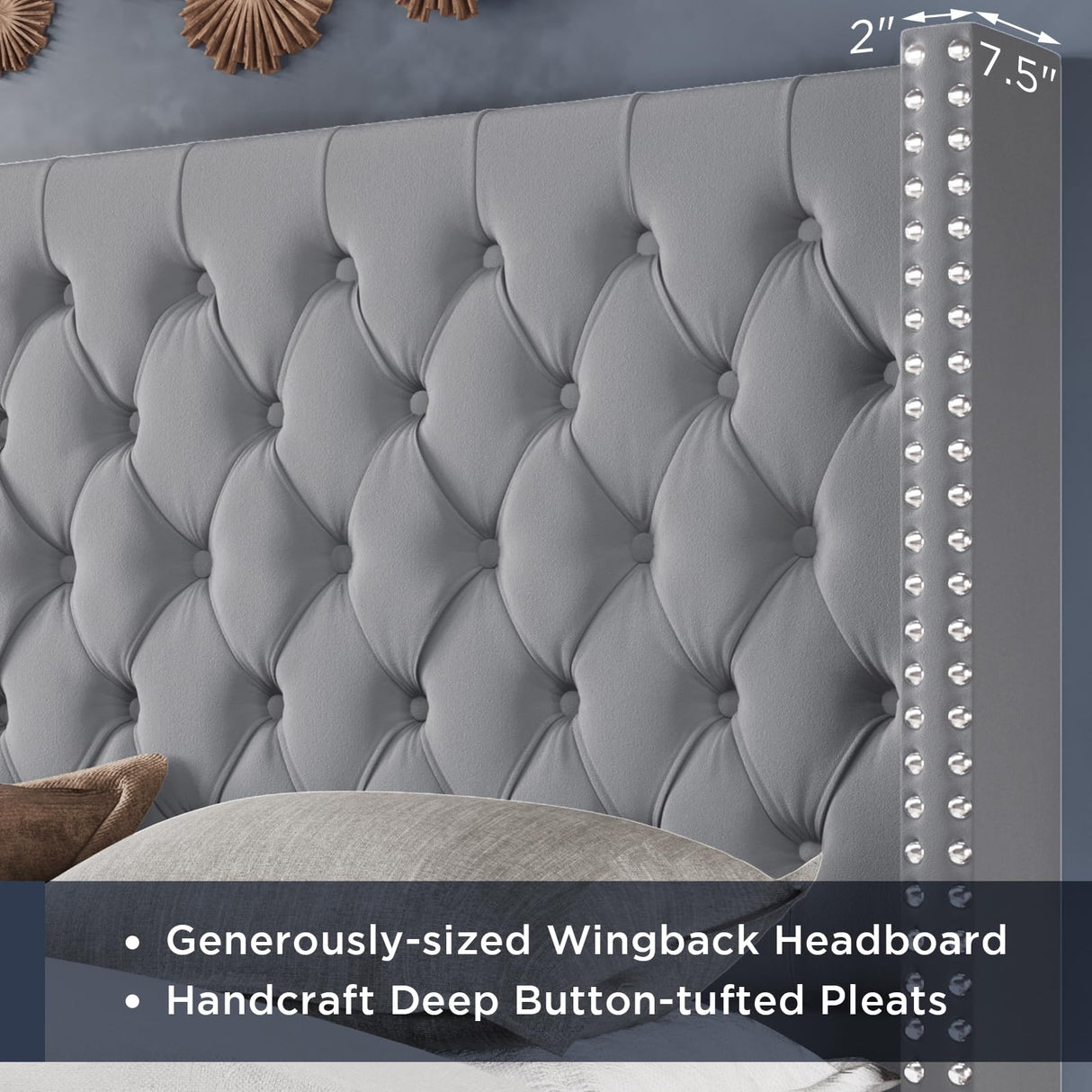 Velvet Upholstered Bed Frame Queen Size 61.4