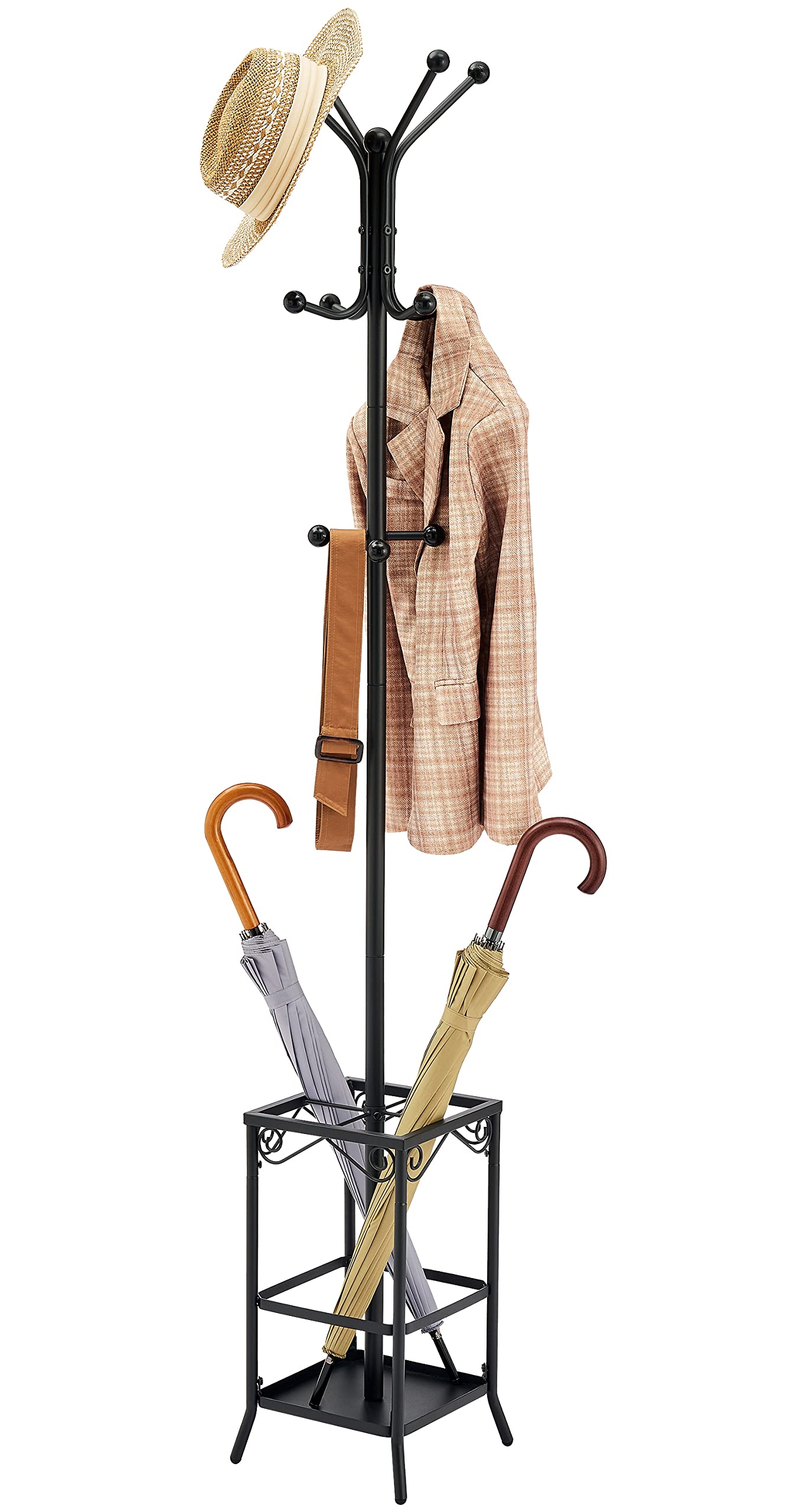 Coat Rack Freestanding, Entryway Coat Hanger Stand, Umbrella Holder