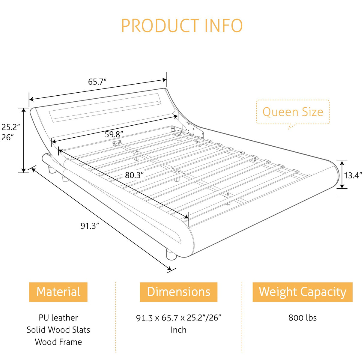 Upholstered Modern Bed Frame with LED Headboard/Mattress Foundation