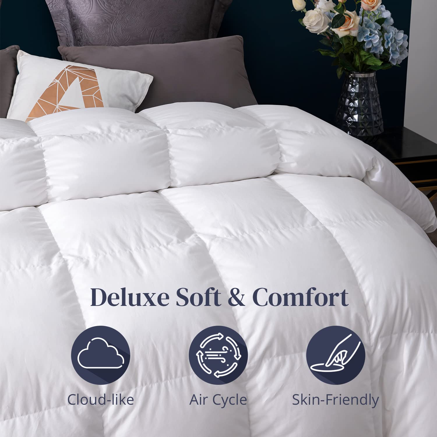 Luxurious Feather Down Comforter King Size, Fluffy Hotel Collection Duvet Insert