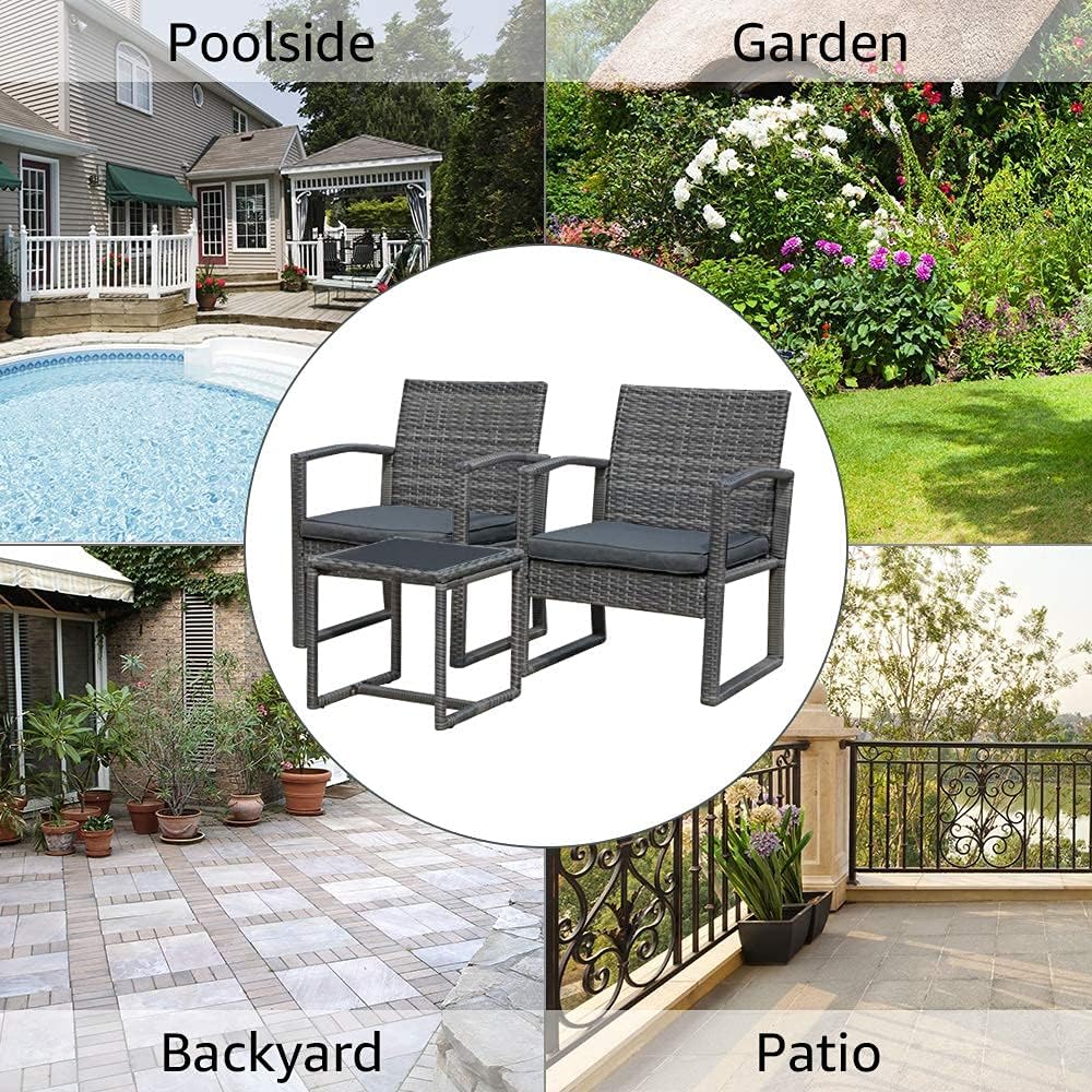 3 Pieces Outdoor Patio Furniture Set, Wicker Conversation Set, Rattan Chair Set