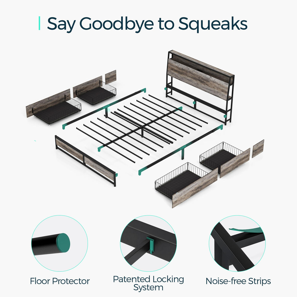 Queen Bed Frame with 4 Drawers & Headboard, Bed Frame with RGB Lights