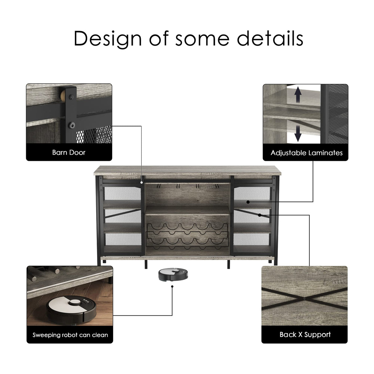 Industrial Wine Bar Cabinet / 55" Sliding Barn Door Coffee Bar Cabinet