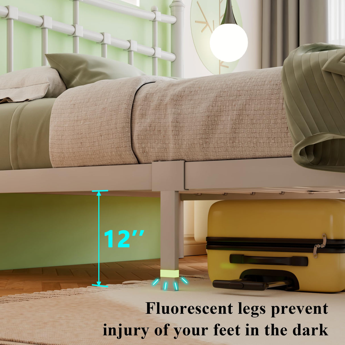 Metal Twin Bed Frame with Iron-Art Headboard, Heavy Duty Metal Platform Bed Frame