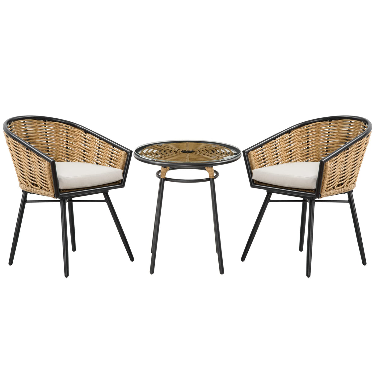 3 Pieces Patio PE Rattan Bistro Set, Outdoor Round Wicker Coffee Set