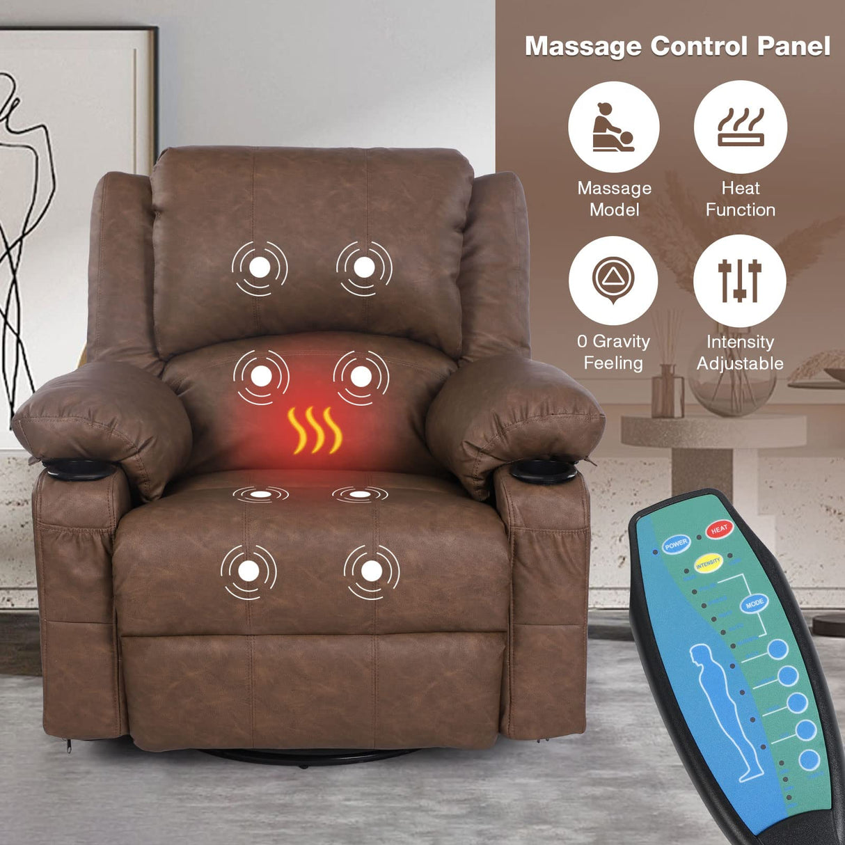 TheraComfort Heated Leather Recliner – Power Rocker with Massage & Swivel