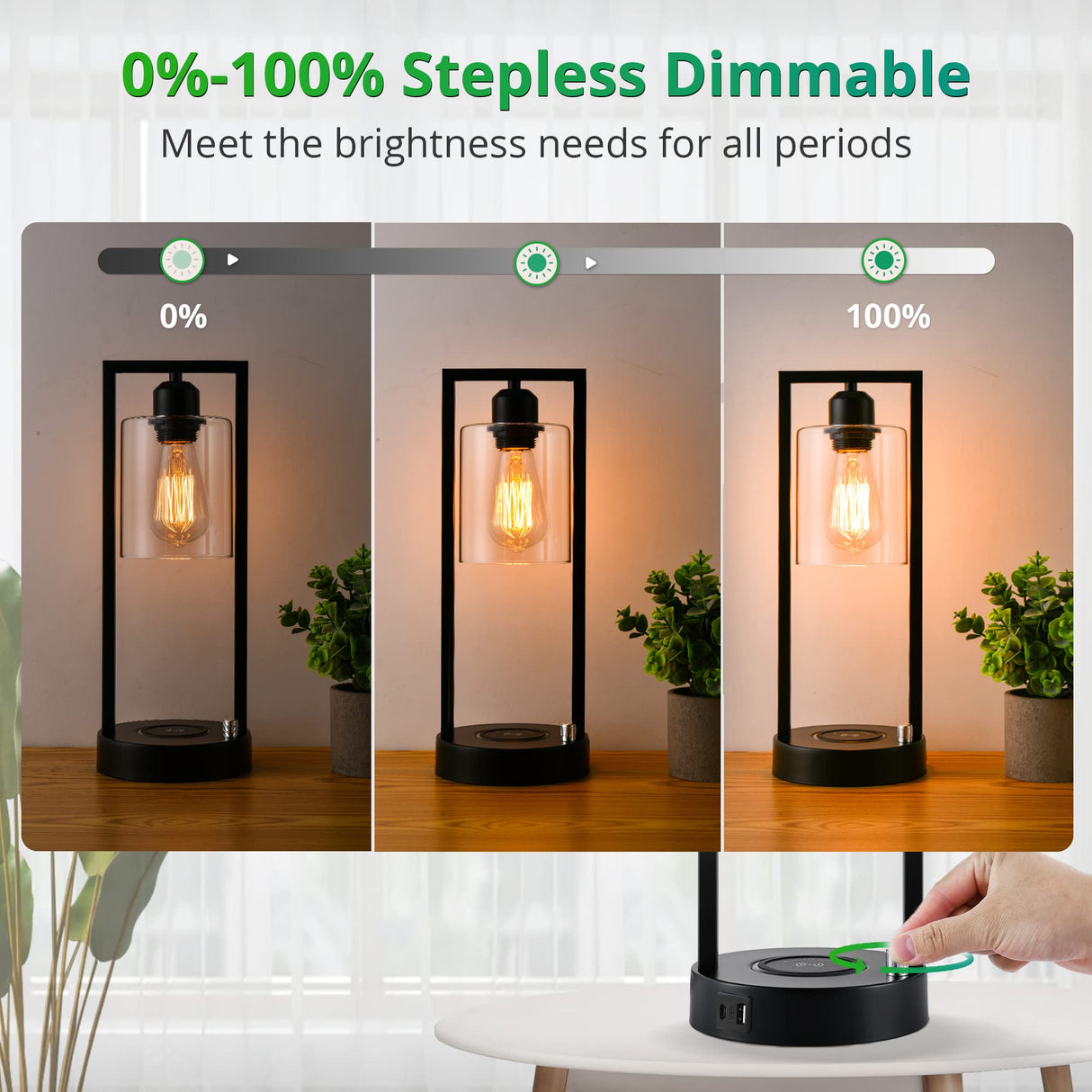 Set of 2 Wireless Charging Table Lamps with AC Outlet and 2 USB Ports