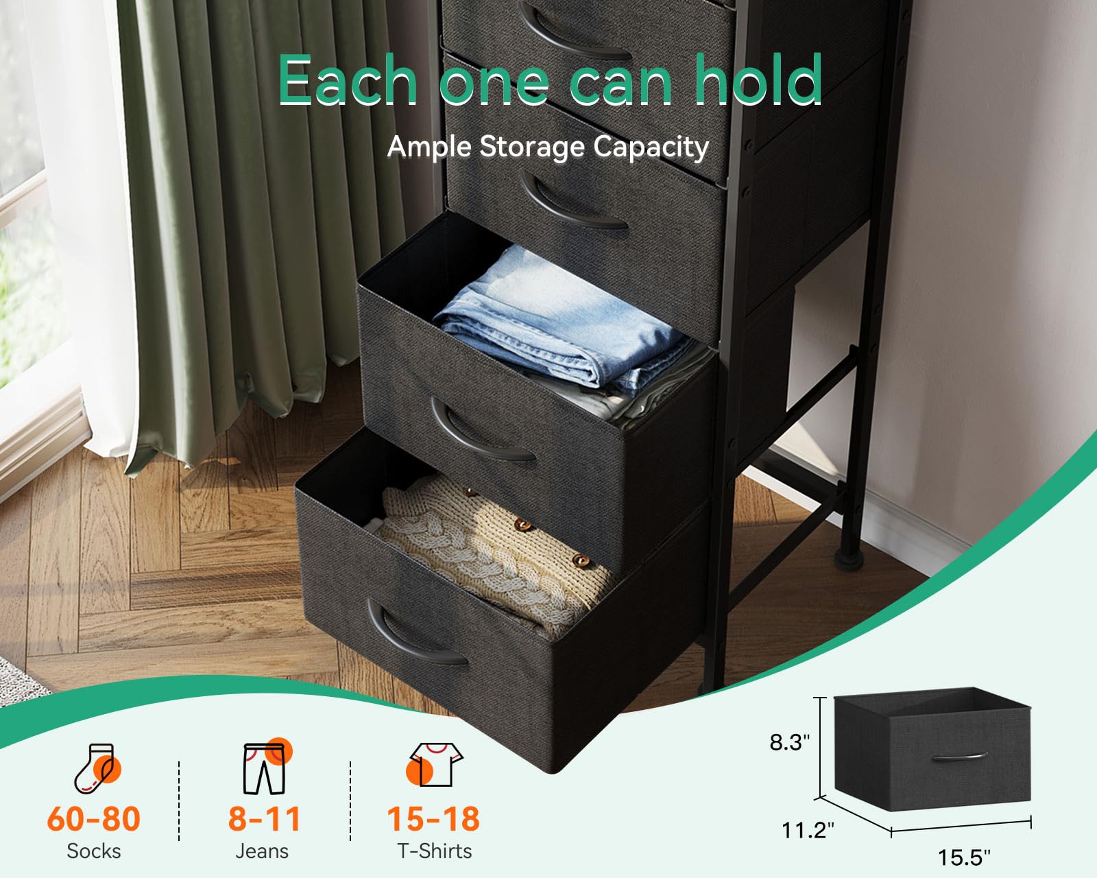 Dresser for Bedroom with 5 Storage Drawers, 48" Tall Dresser Chest of Drawers Fabric