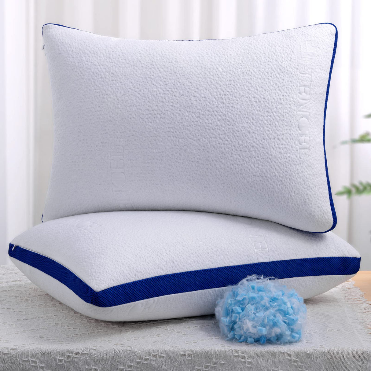 Cooling Bed Pillows for Sleeping 2 Pack Standard Size Shredded Foam