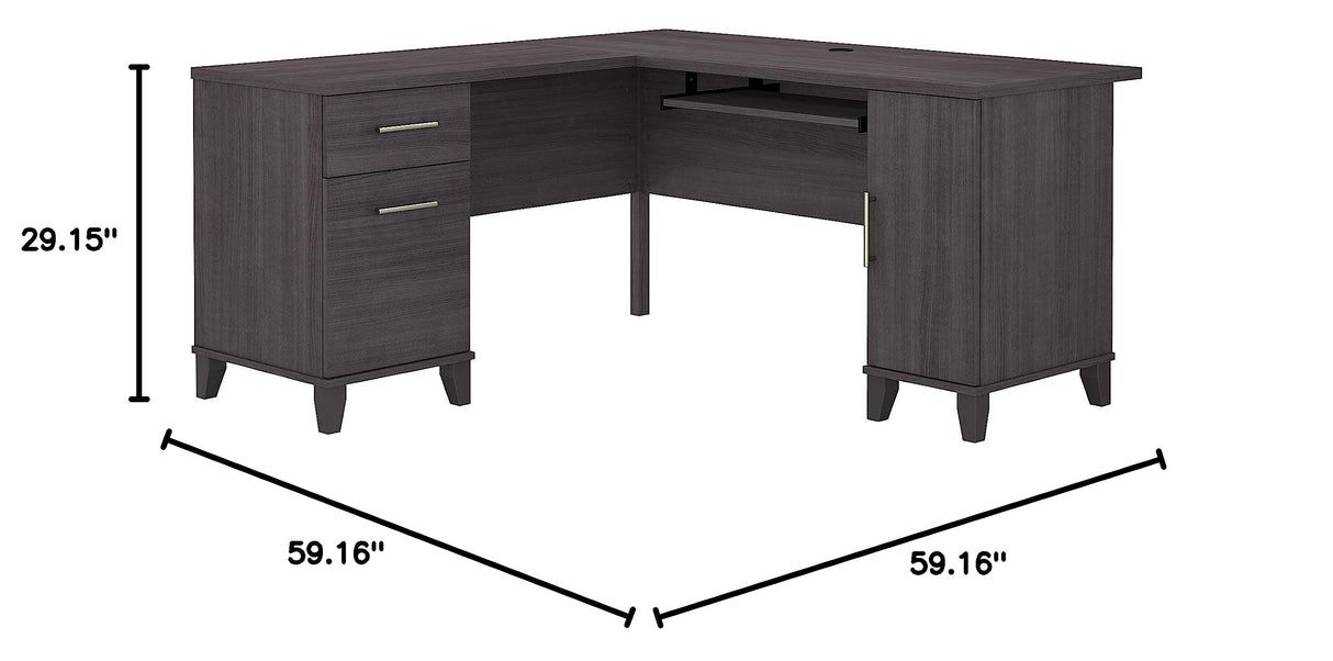 Somerset L Shaped Desk with Storage in Storm Gray Corner