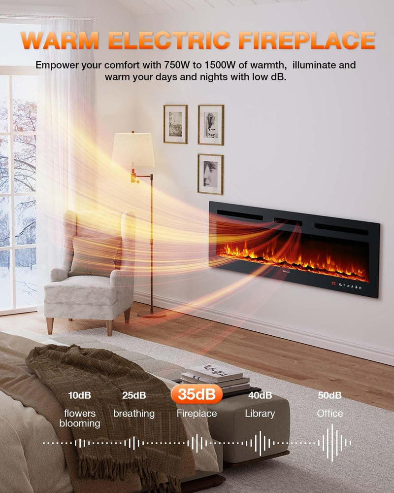 Electric Fireplace 60Inch,Realistic Flame Electric Fireplace Heater, Log Set/Crystal Flames
