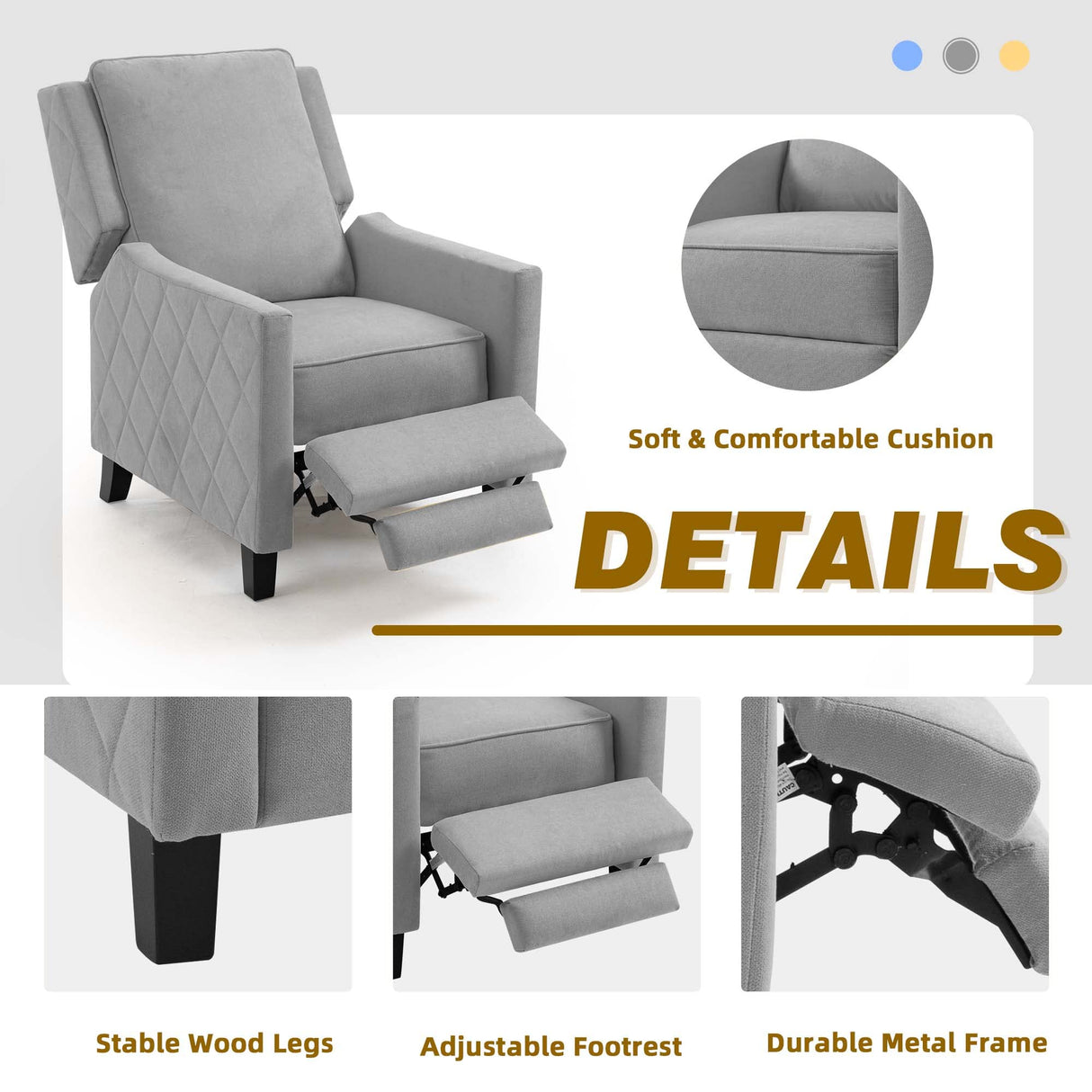 CloudEase Push-Back Recliner Chair Tufted Armchair with Pop-Up Footrest