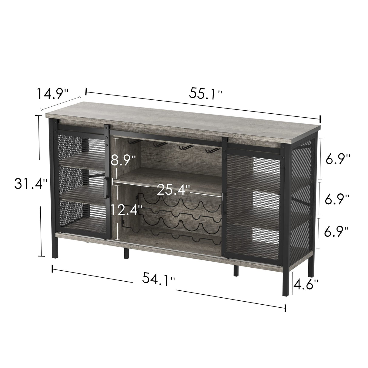 Industrial Wine Bar Cabinet / 55" Sliding Barn Door Coffee Bar Cabinet