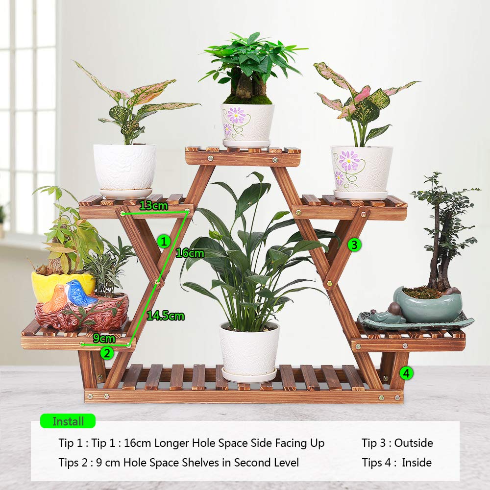 6-Tier Wooden Triangle Plant Stand – Space Saving Corner Shelf