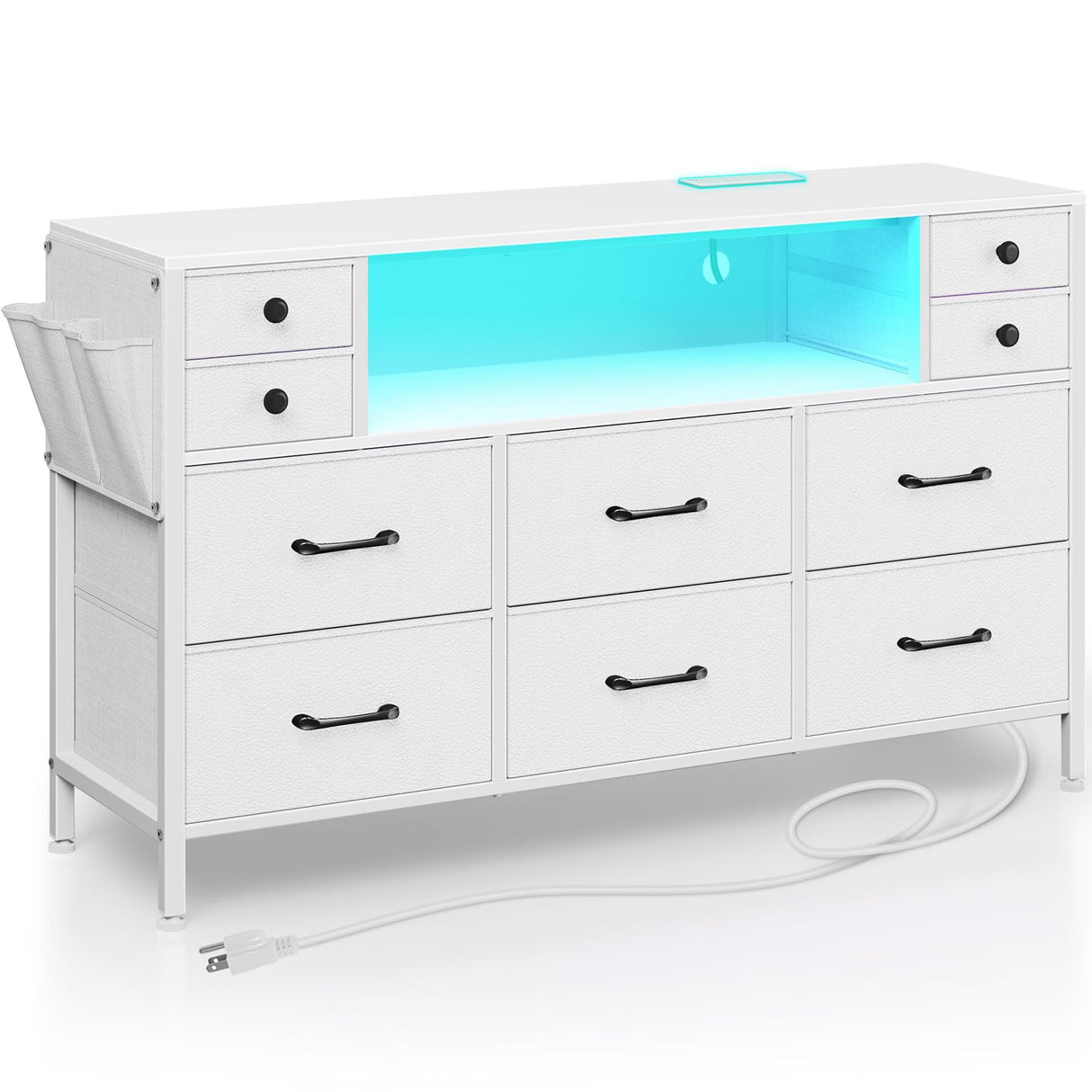 Dresser with Power Outlets and LED Lights, 10 Drawers Dresser