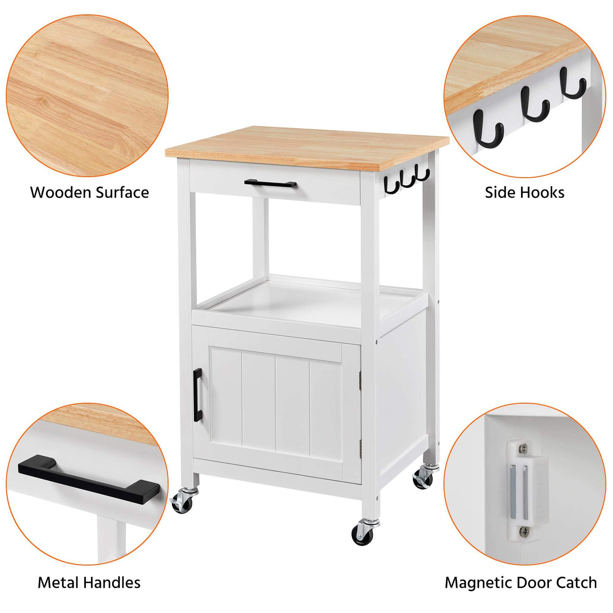 Rolling Kitchen Island with Single Door Cabinet and Storage Shelf