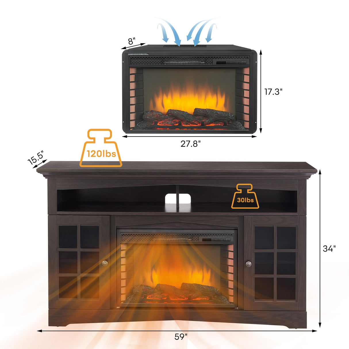 TV Entertainment Center with 28" Fireplace