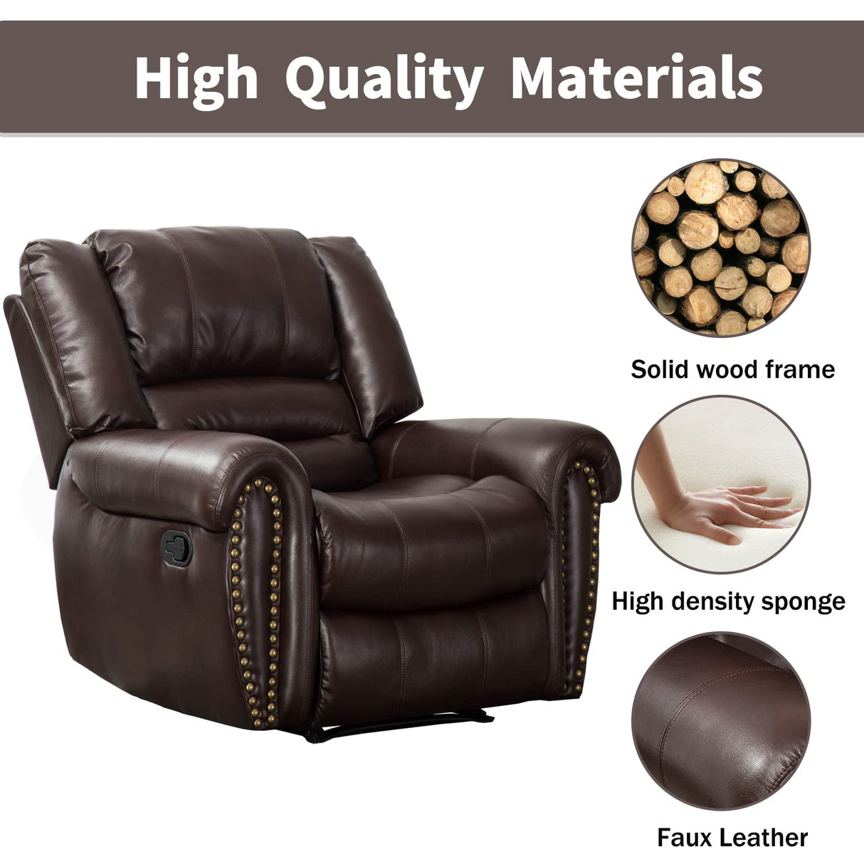 VintaRest Manual Leather Recliner with Overstuffed Backrest
