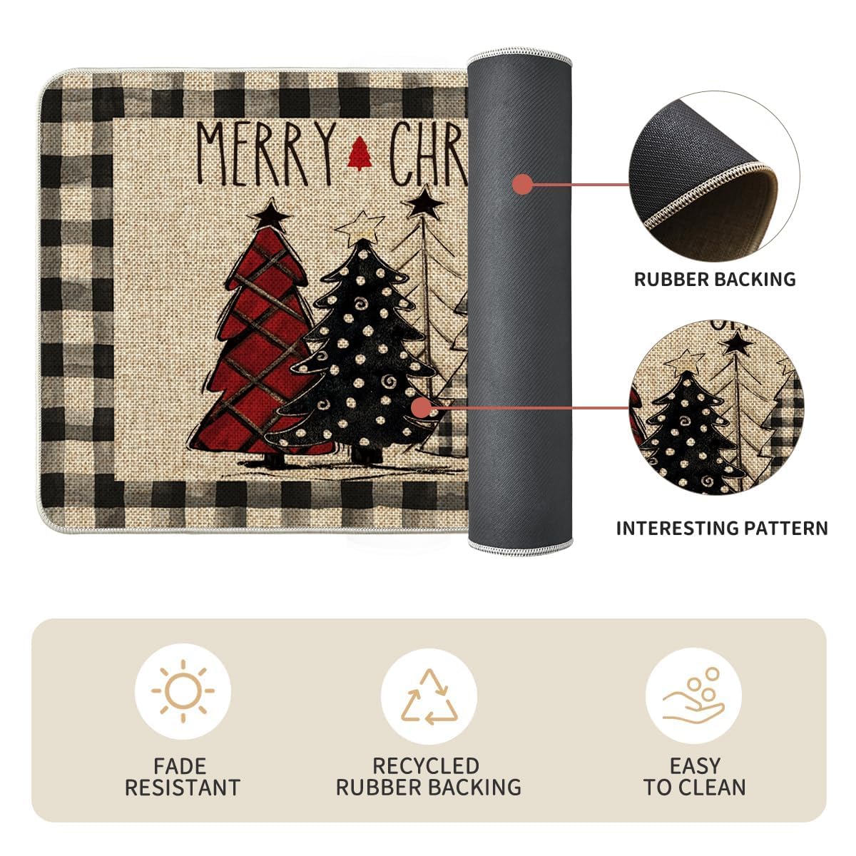 Buffalo Plaid Xmas Tree Merry Christmas Kitchen Mats Set of 2