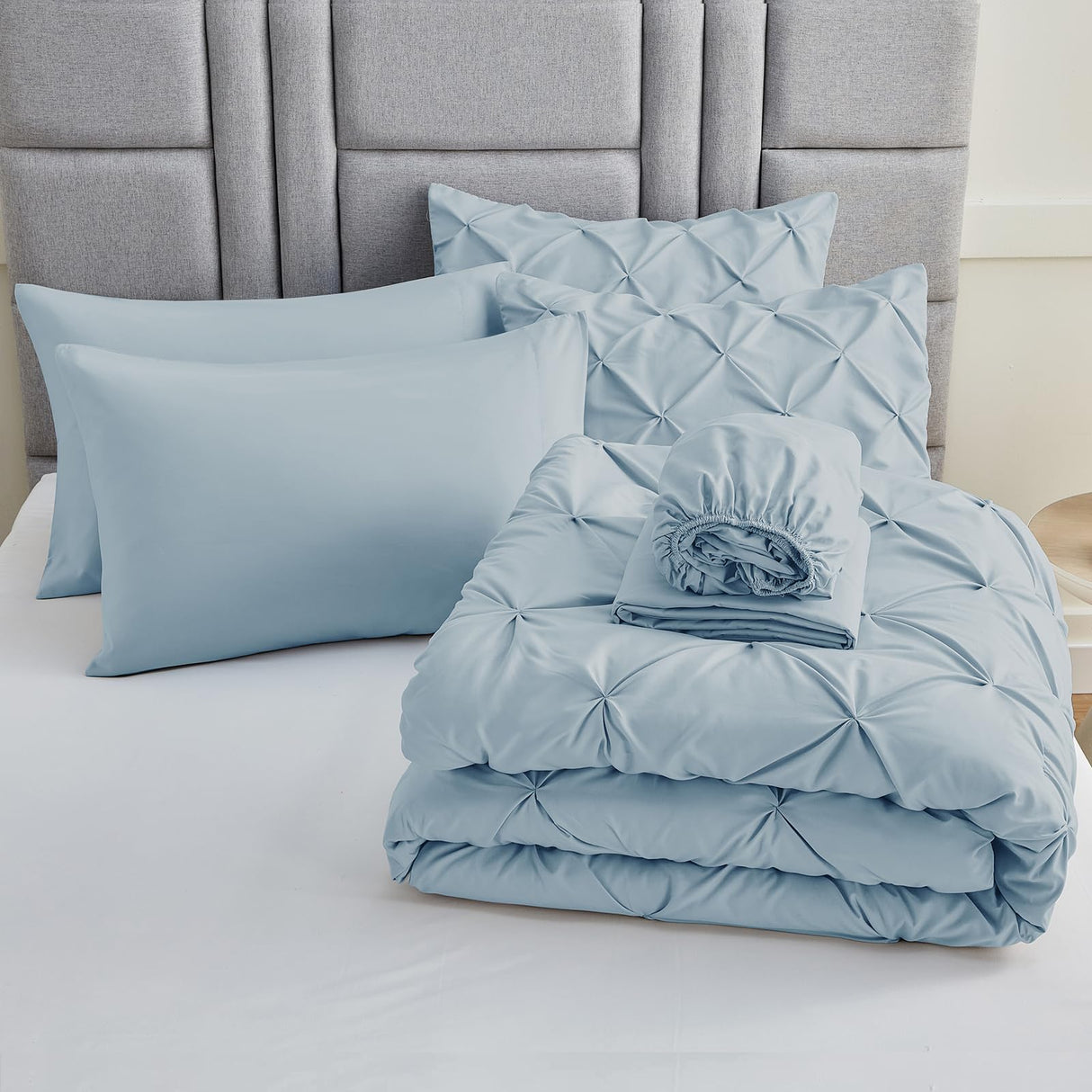 Queen Comforter Set - 7 Pieces Comforters Queen Size Light Blue