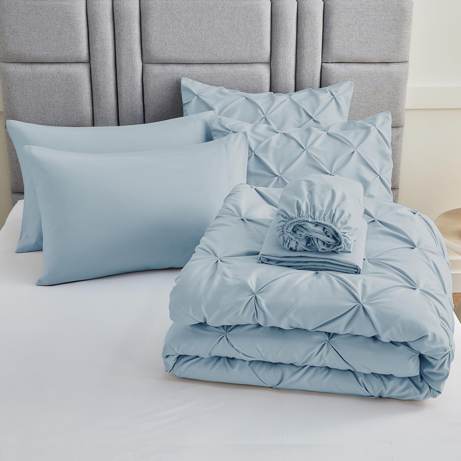 Queen Comforter Set - 7 Pieces Comforters Queen Size Light Blue