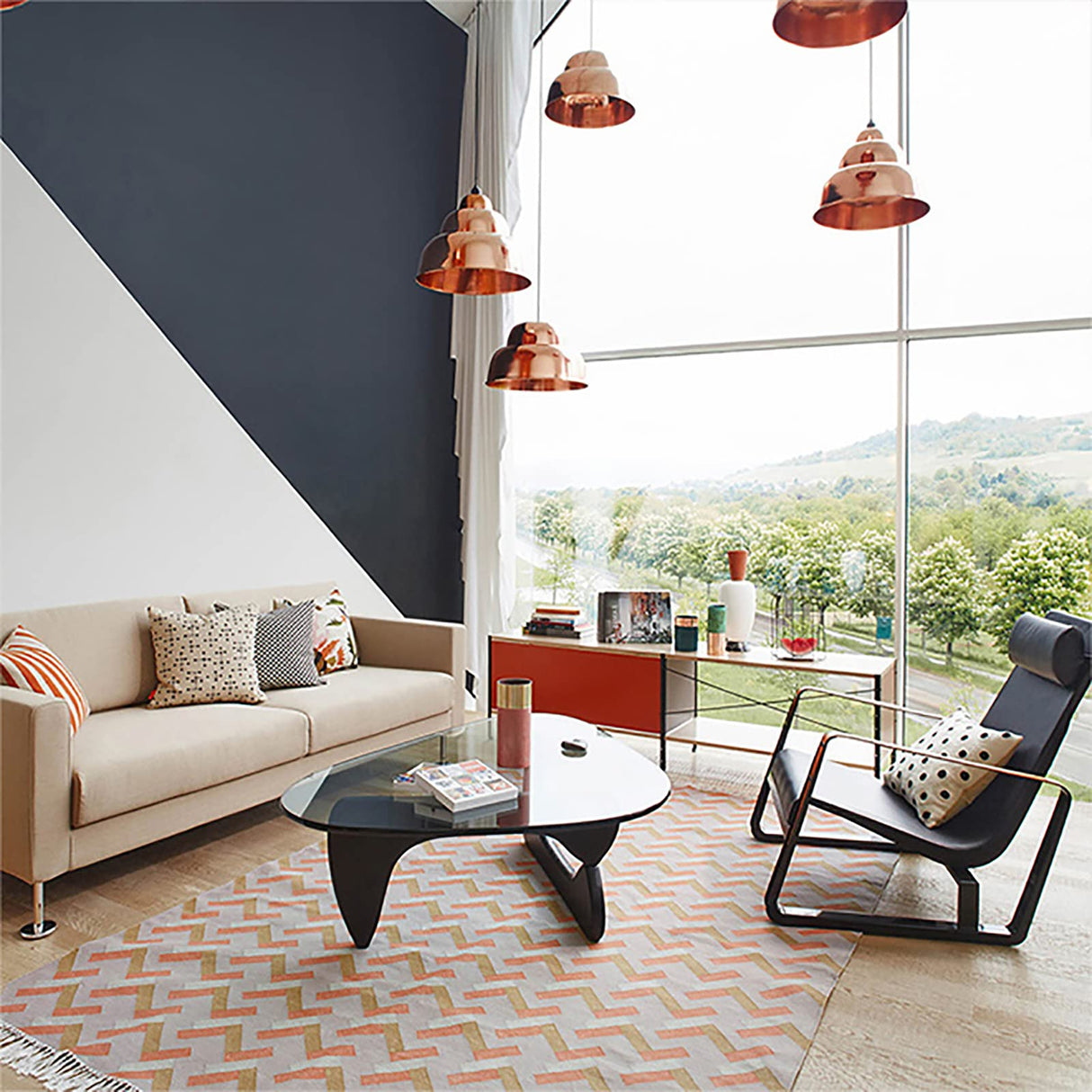 Triangle Coffee Table, Mid-Century Modern Coffee Table Wood Base Glass top