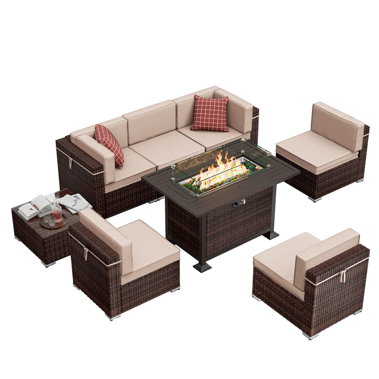Gas Fire Pit Table, Outdoor Patio Furniture Sofa Sectional
