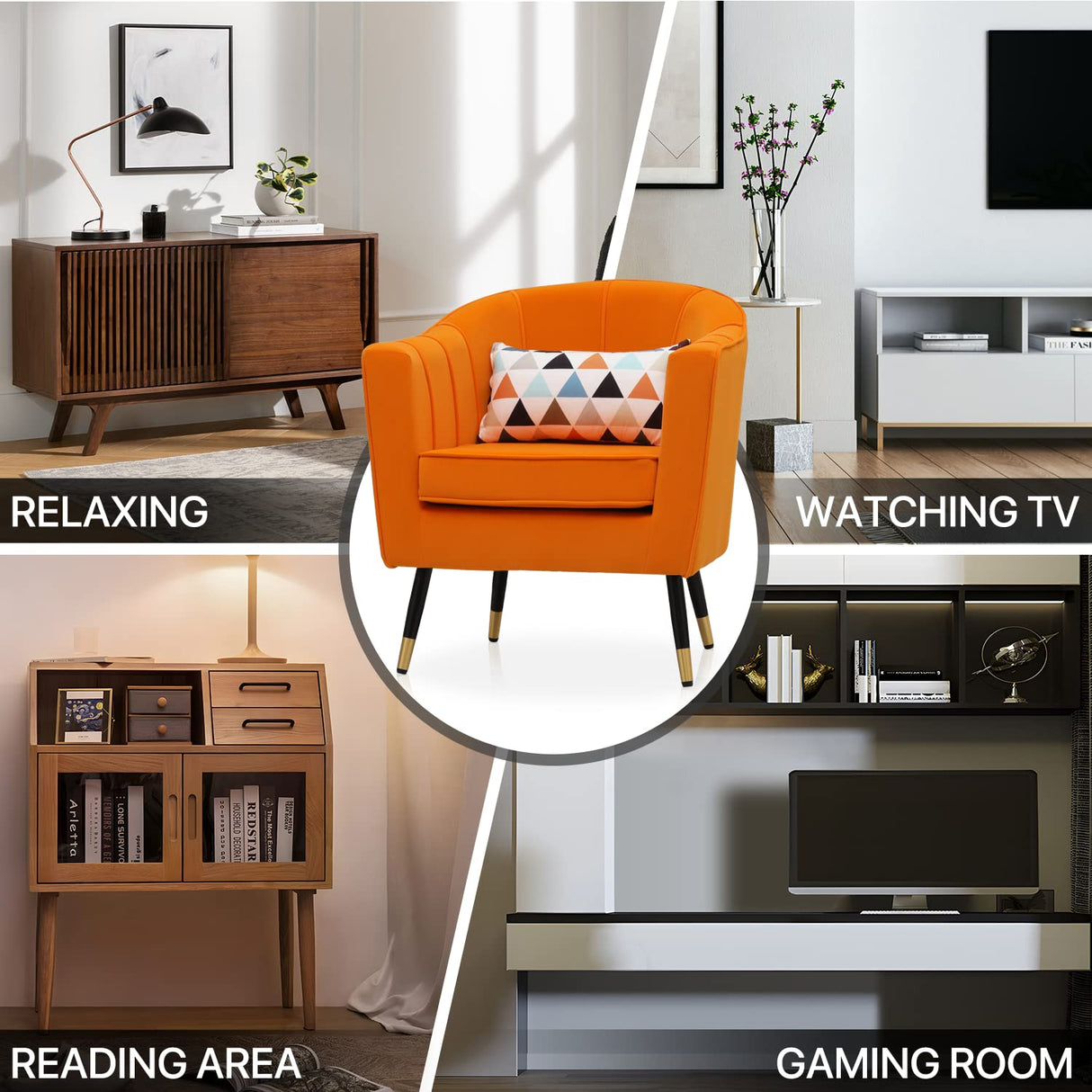 Single Sofa with Gold Metal Legs Wide Armrest