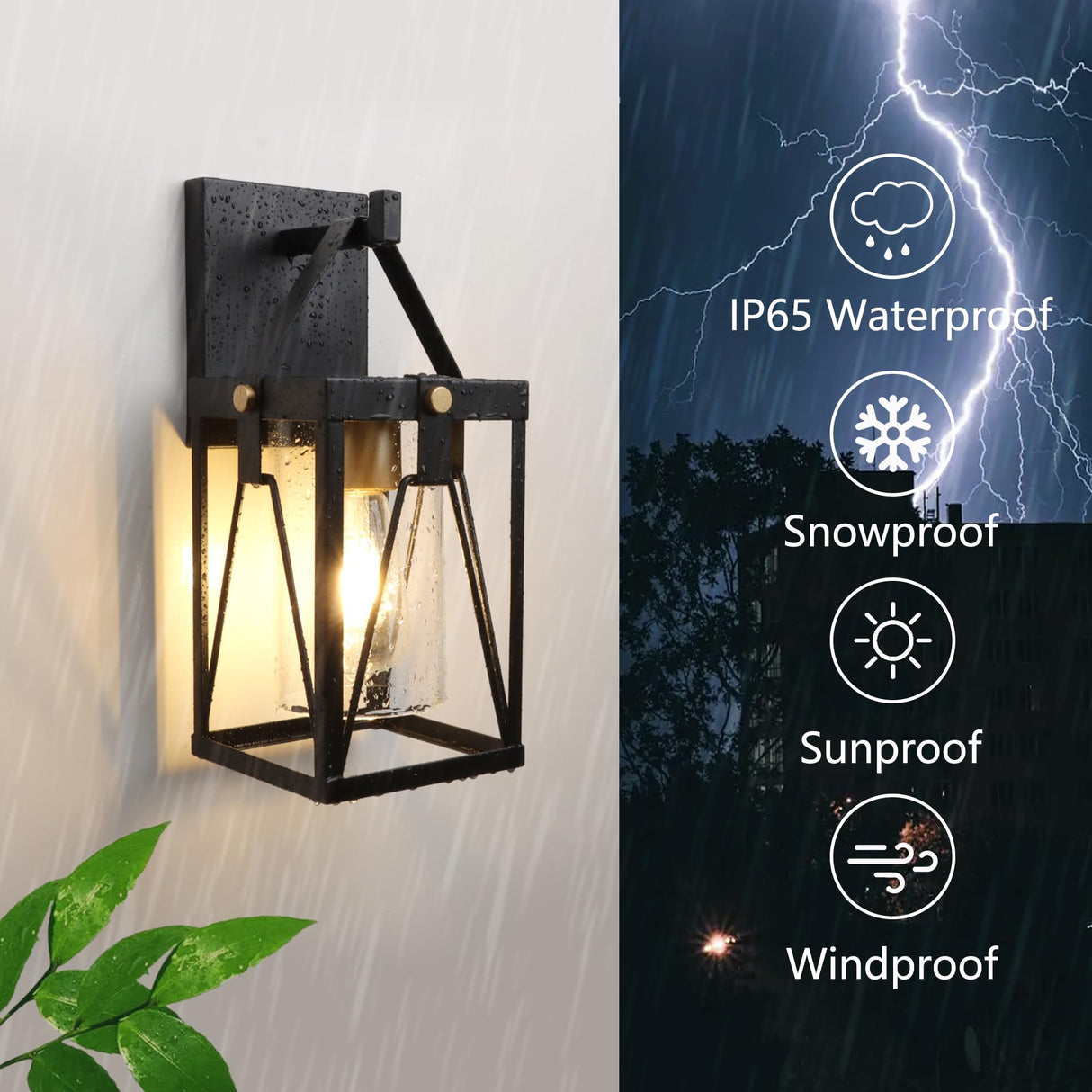Outdoor Lantern, Exterior Waterproof Light Fixture, Black Mount Sconce
