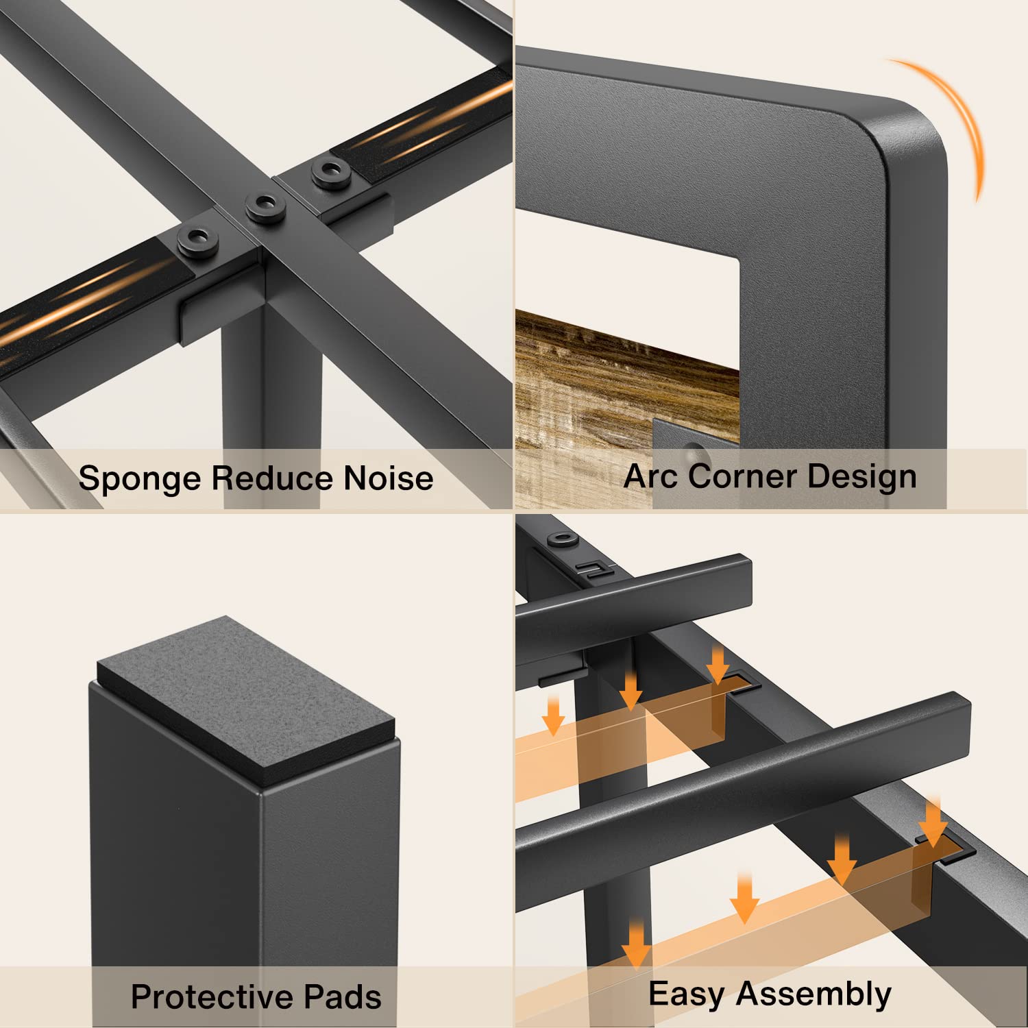 Metal Platform Bed with Wooden Headboard with Rivet