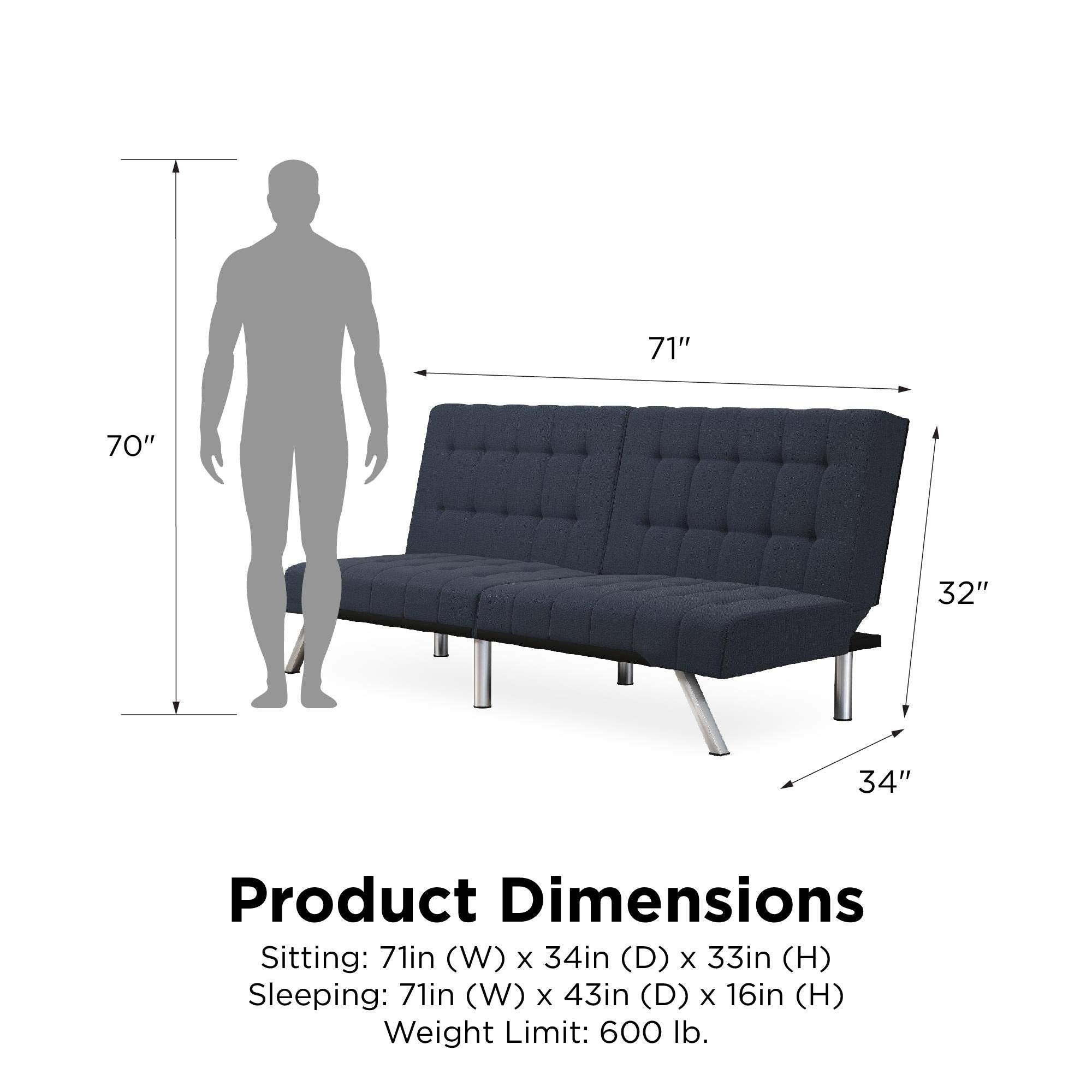 Emily Futon With Chrome Legs, Navy Linen