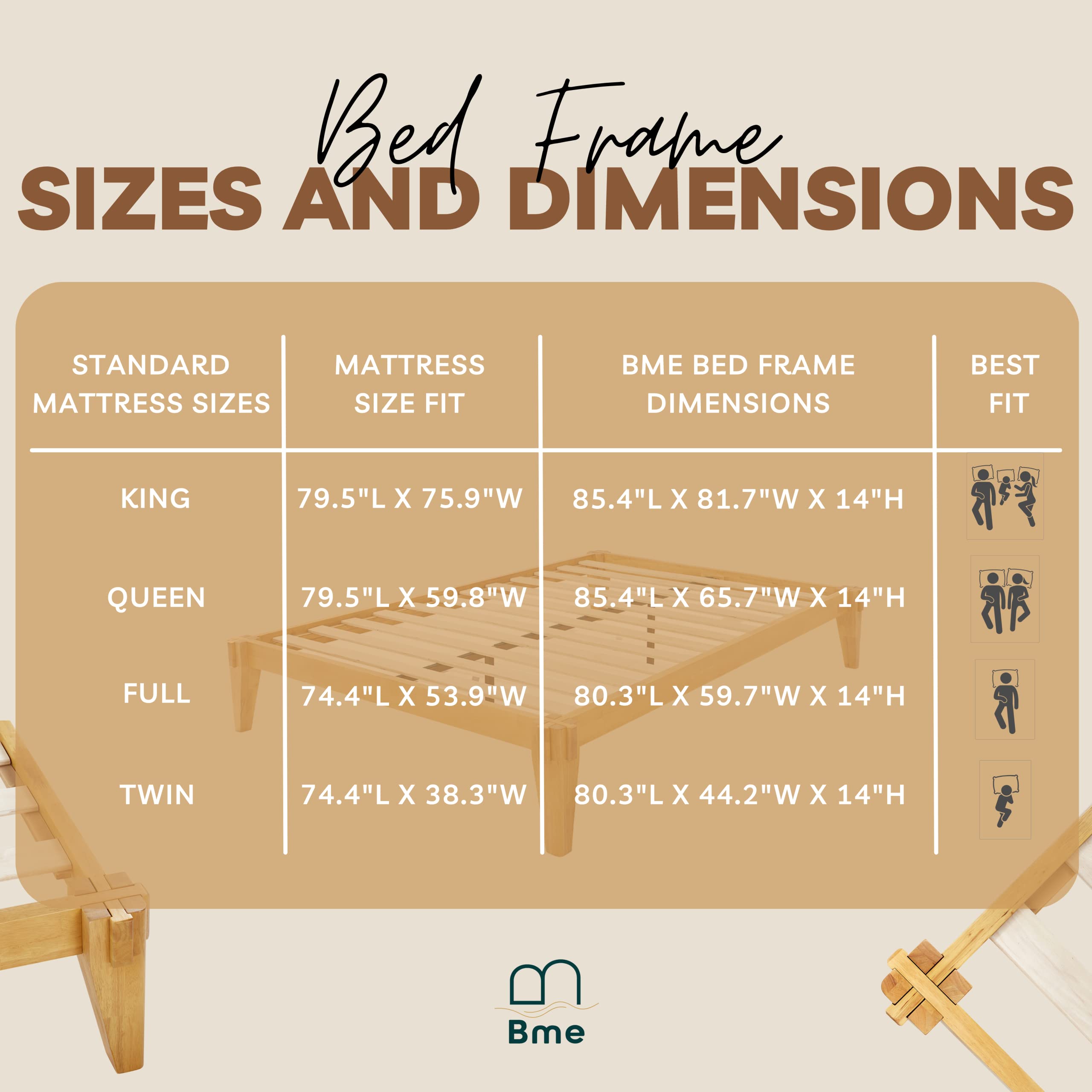 Chalipa 14” Queen Bed Frame - Solid Wood Platform Bed