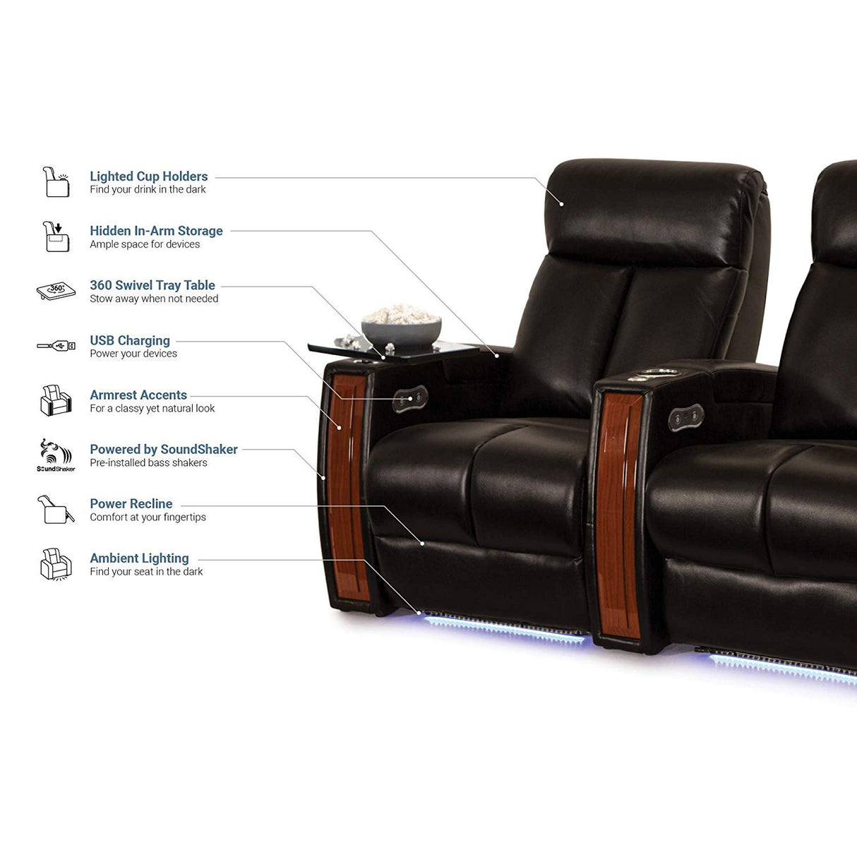 Leather Gel - Power Recline - USB Charging - Tray Tables - in-Arm Storage