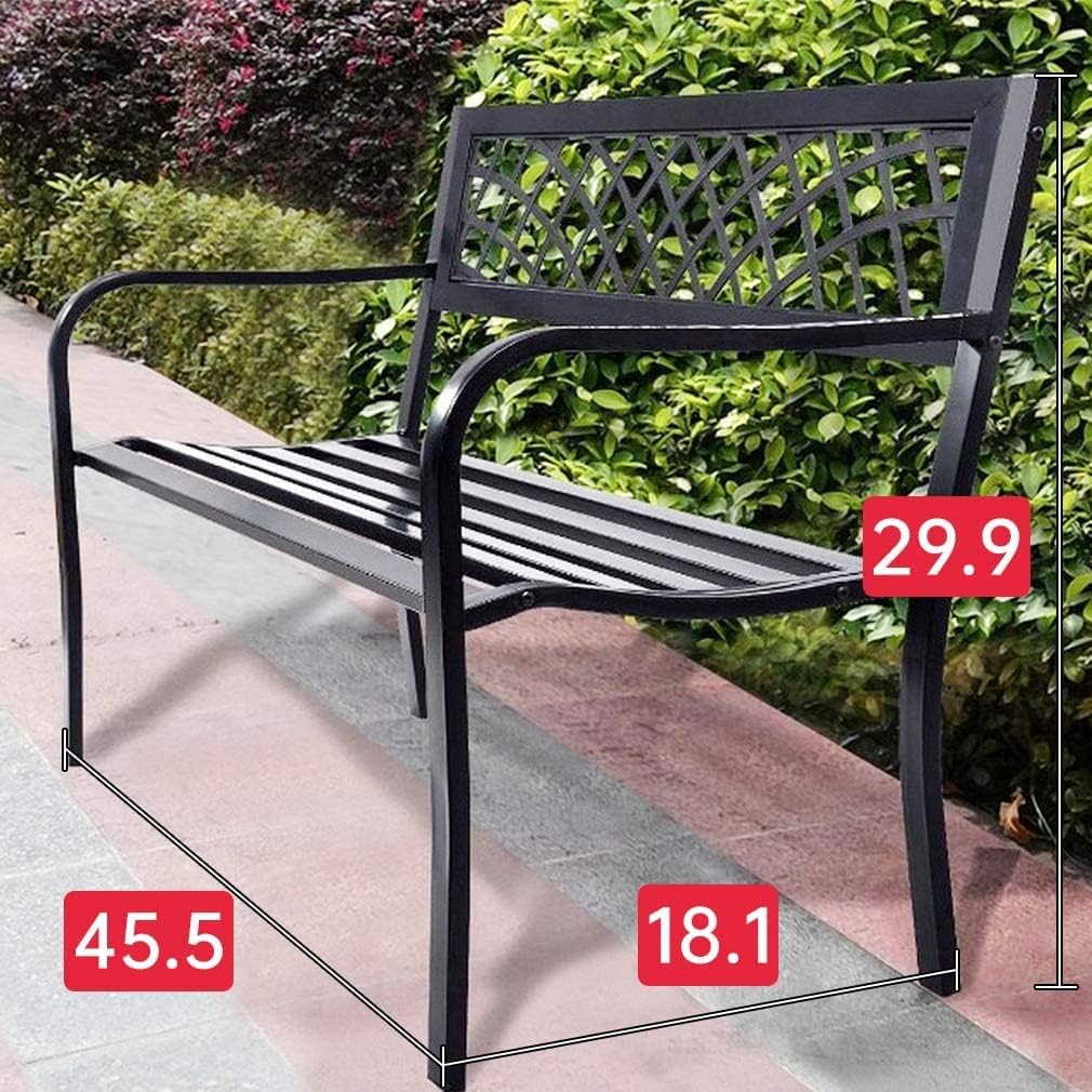 Patio Metal Park Bench with Armrests Sturdy Steel for Yard Porch Entryway