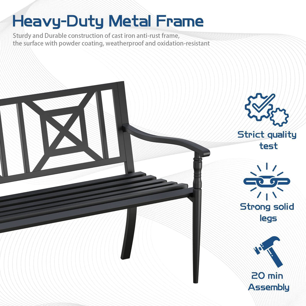 Outdoor Bench , Weatherproof Anti-Rust Heavy-Duty Outside Bench