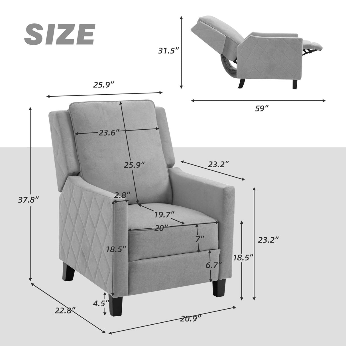 CloudEase Push-Back Recliner Chair Tufted Armchair with Pop-Up Footrest