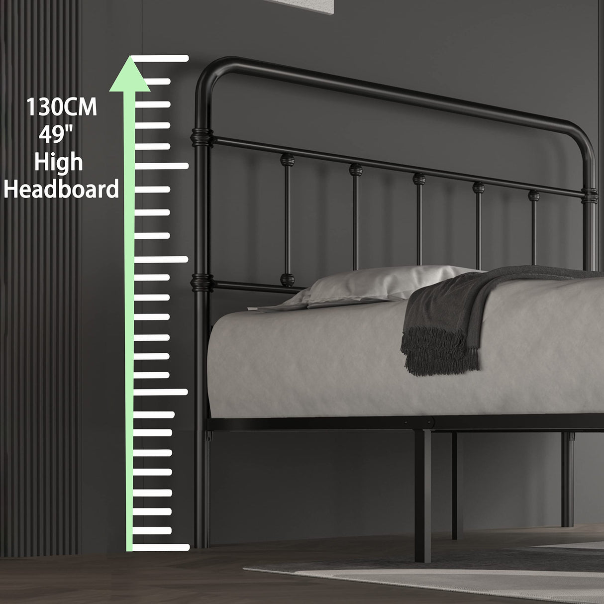 Full-Size-Bed-Frame-Metal Platform Bed Frame with 49" High-Headboard