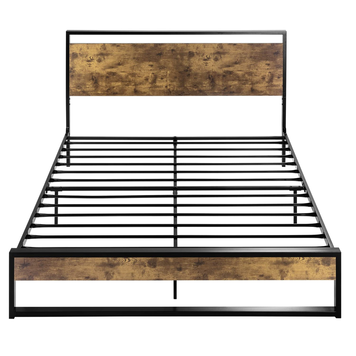 Queen Bed Frame with Wood Headboard and Footboard