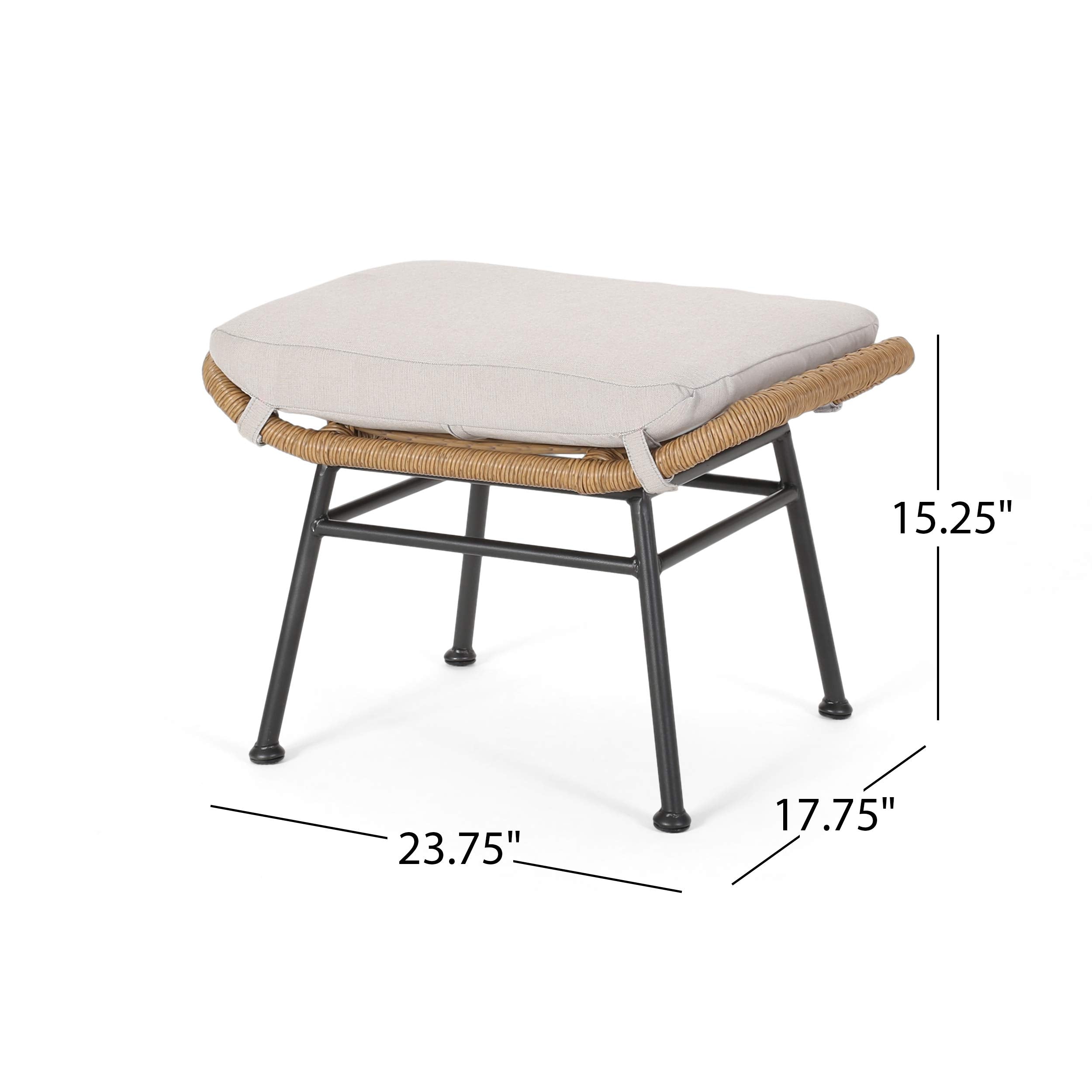 Gloria Outdoor Wicker Ottoman (Set of 2), Light Brown, Beige, and Black