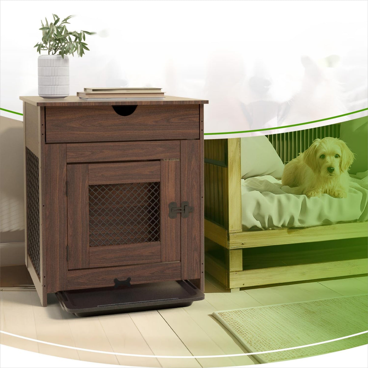 Dog Kennel Furniture, Wooden Dog Crate End Table Under , Metal mesh Dog
