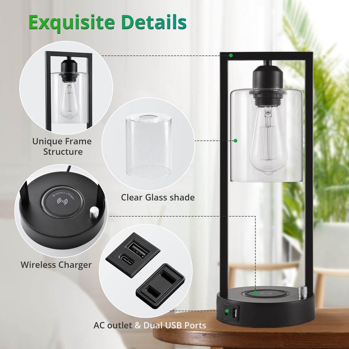 Set of 2 Wireless Charging Table Lamps with AC Outlet and 2 USB Ports