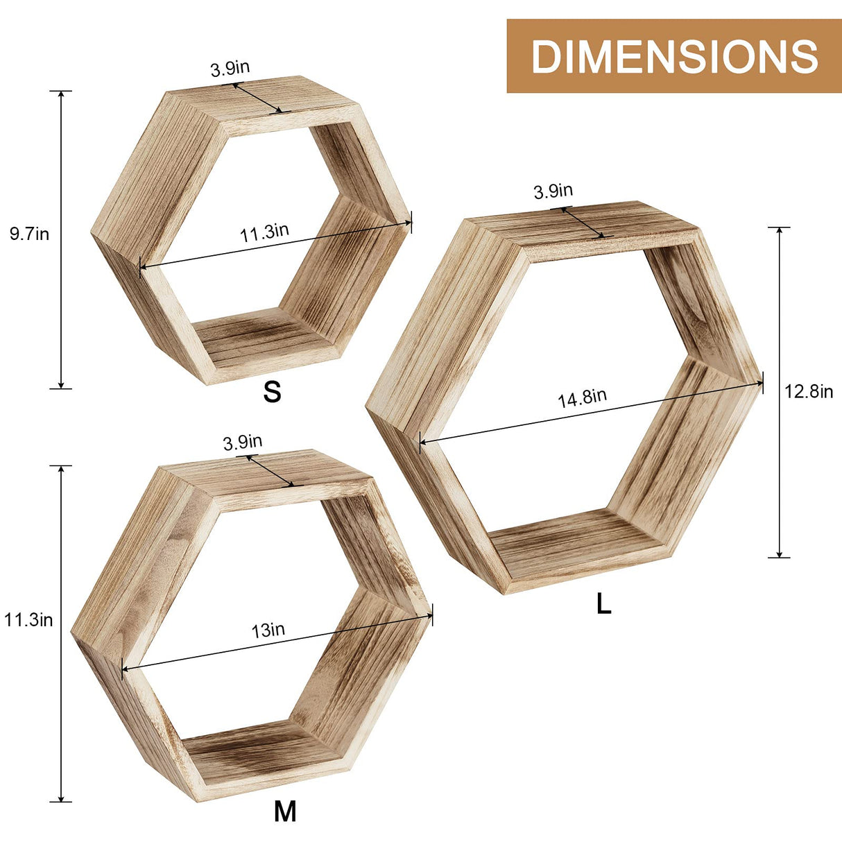 Floating Shelves Wall Mounted Set of Wood Farmhouse Storage Honeycomb Wall Shelf