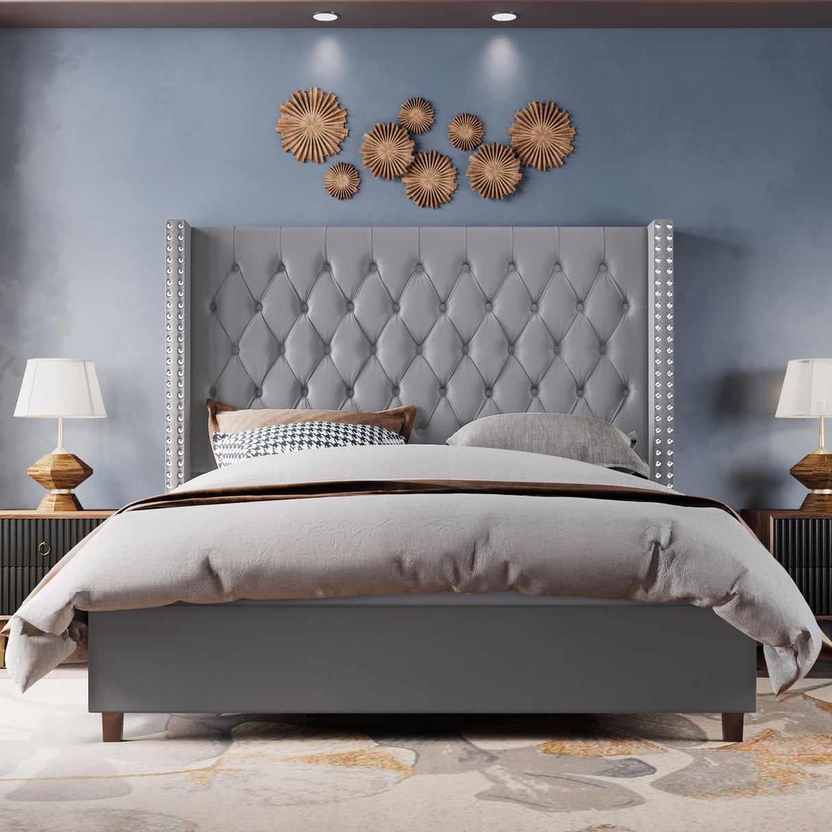 Velvet Upholstered Bed Frame Queen Size 61.4