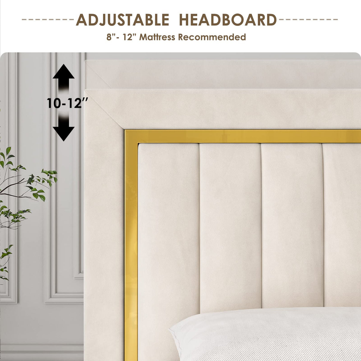 King Size Bed Frame with Adjustable Tufted Headboard, Velvet Upholstered Platform Bed