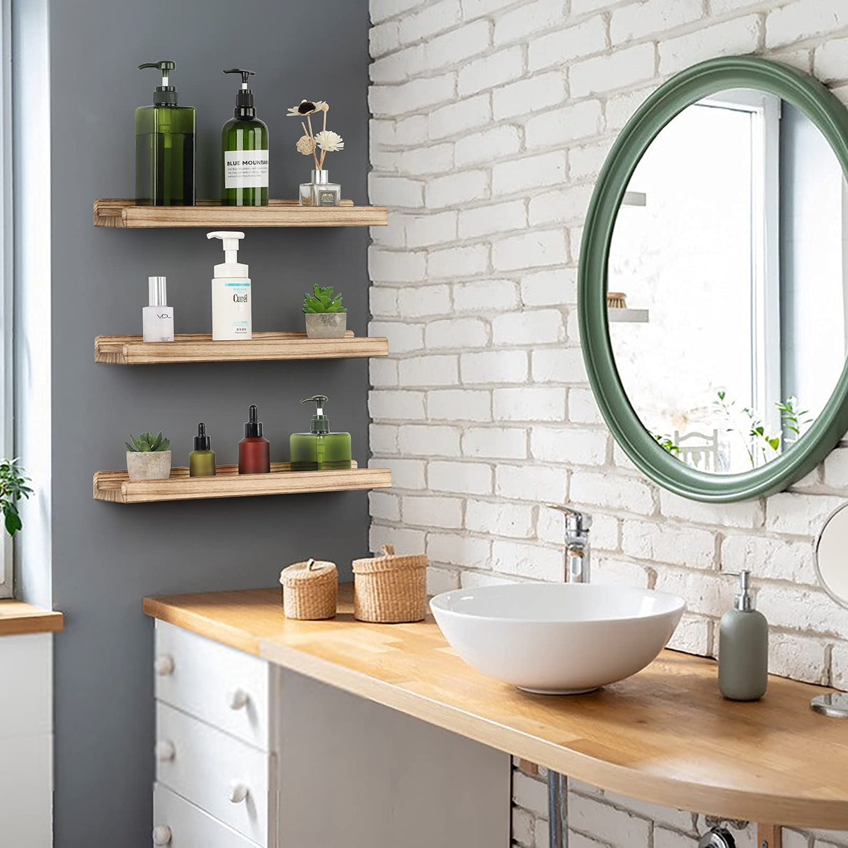 Floating Shelves, 16.9 inch Rustic Wood Wall Shelves Floating Shelf with Ledge Picture