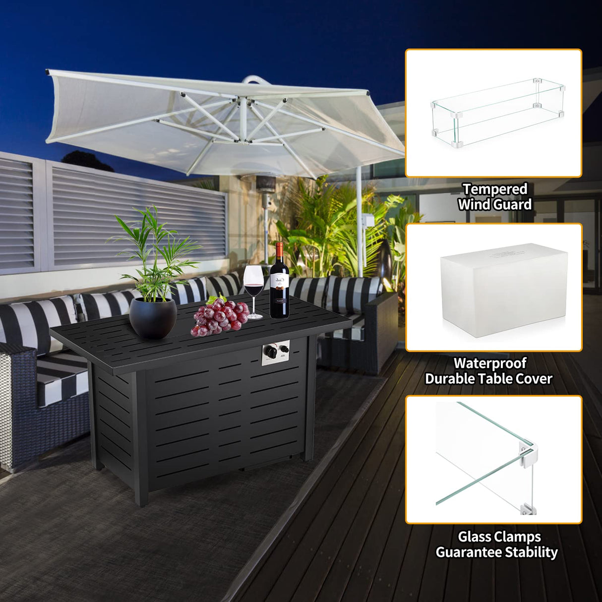 Fire Pit Propane Gas FirePit Table 43" Outdoor Fire Pit Tabletop with Lid